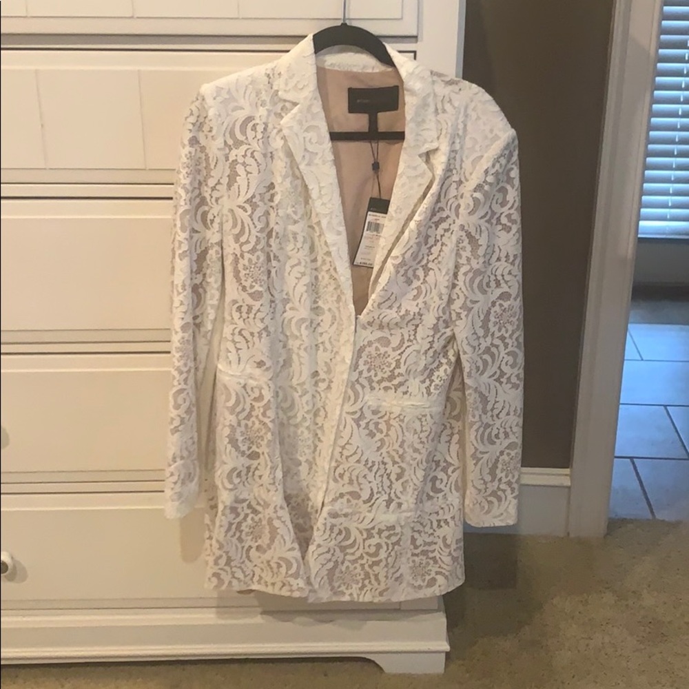 BCBG white lace blazer dress